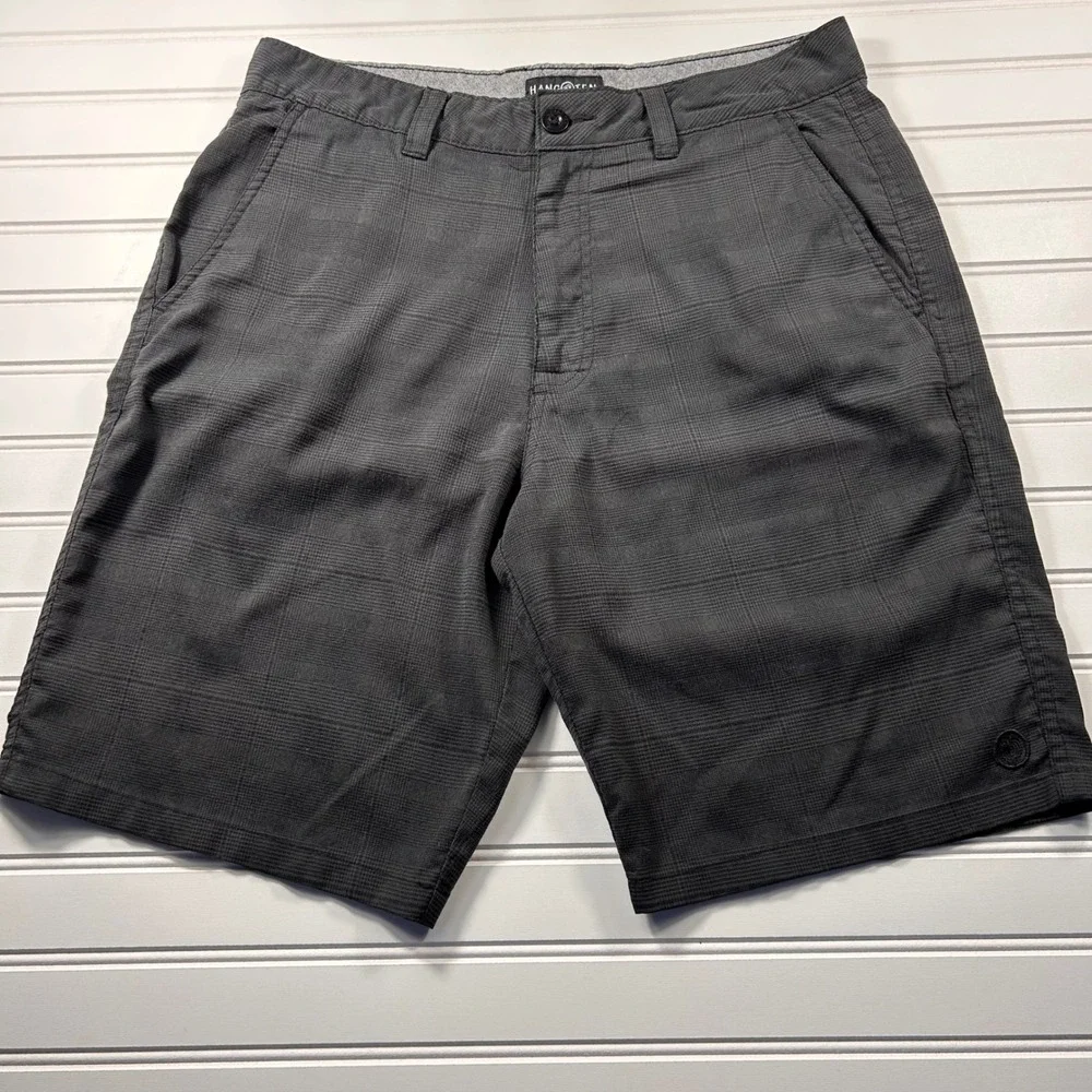 Hang Ten Hybrid Shorts Mens 32 Charcoal Grey Glen Plaid Walk Boardshorts